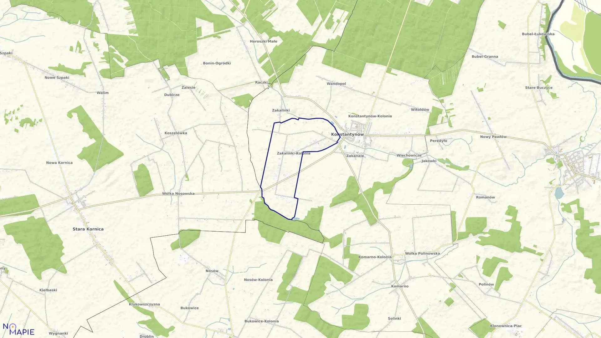 Mapa obrębu ZAKALINKI KOLONIA w gminie Konstantynów